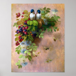 Schöne Berry Vines und Blaue Vögel Poster
