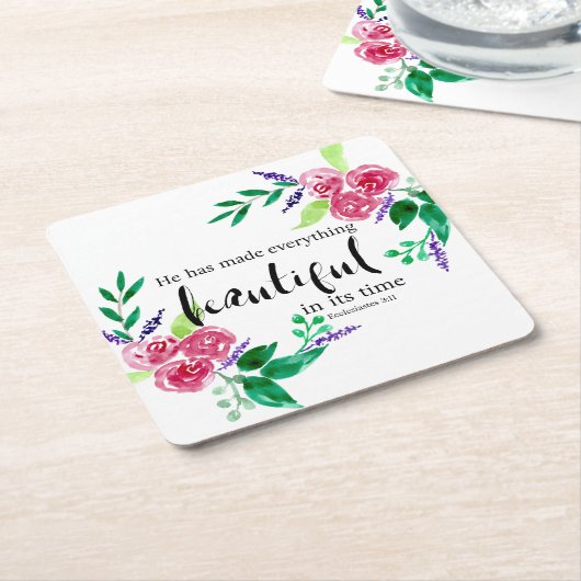 Schöne Bibel Verse Wasserfarbe Blumenschrift Rechteckiger Pappuntersetzer (angewinkelt)