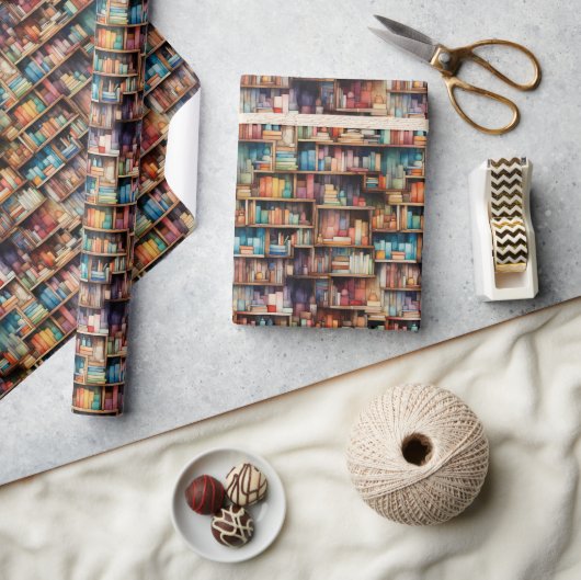 Schöne Bibliothek mit Aquarellbüchern Geschenkpapier (Kunsthandwerk)