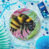 Schöne Biene auf einer rosa Blume Nah Pappteller (Party)