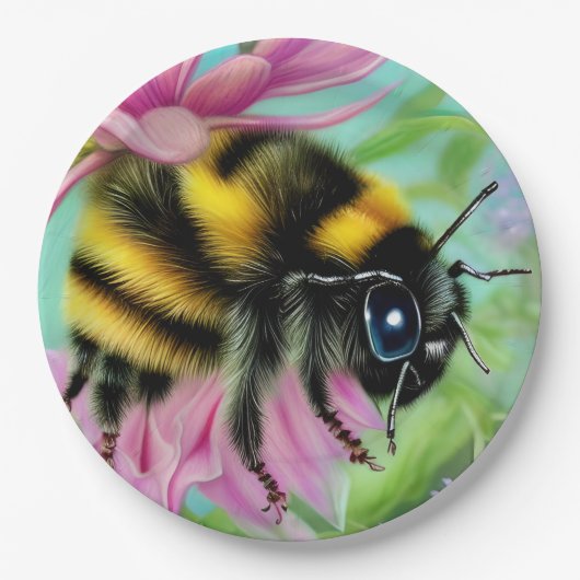 Schöne Biene auf einer rosa Blume Nah Pappteller (Vorderseite)
