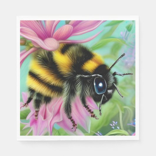 Schöne Biene auf einer rosa Blume Nah Serviette (Vorderseite)