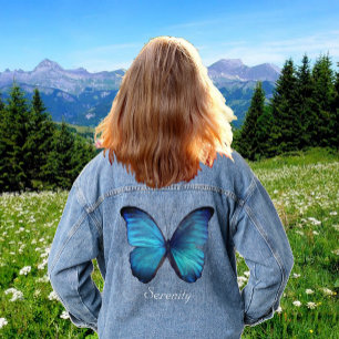 Schöne Big Blue Butterfly Denim Jacket Jeansjacke