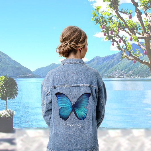 Schöne Big Blue Butterfly Denim Jacket Jeansjacke