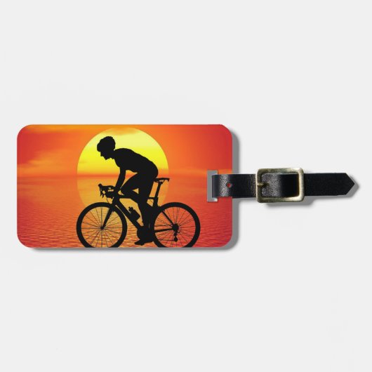 Schöne Biker-Silhouette Sonnenuntergang Szene farb Gepäckanhänger (Vorderseite horizontal)