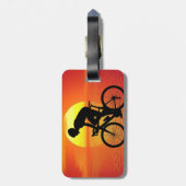 Schöne Biker-Silhouette Sonnenuntergang Szene farb Gepäckanhänger (Rückseite vertikal)