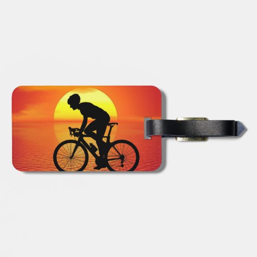 Schöne Biker-Silhouette Sonnenuntergang Szene farb Gepäckanhänger (Rückseite horizontal)