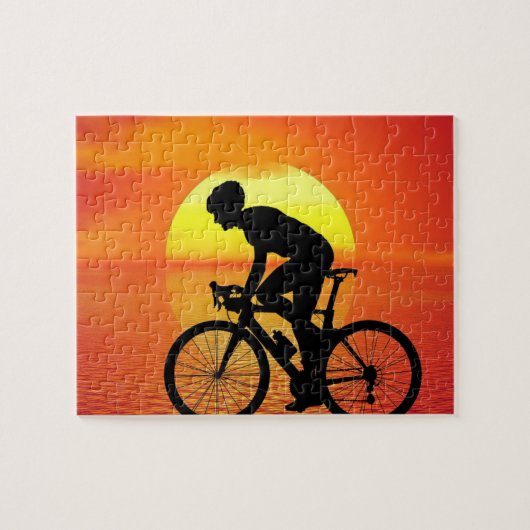 Schöne Biker-Silhouette Sonnenuntergang Szene farb Puzzle (Horizontal)