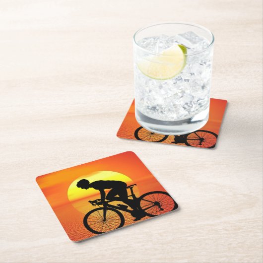 Schöne Biker-Silhouette Sonnenuntergang Szene farb Rechteckiger Pappuntersetzer (Vor Ort)