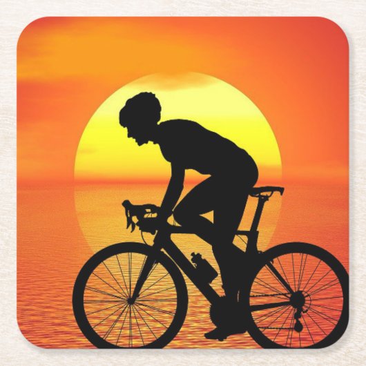 Schöne Biker-Silhouette Sonnenuntergang Szene farb Rechteckiger Pappuntersetzer (Vorderseite)