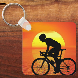 Schöne Biker-Silhouette Sonnenuntergang Szene farb Schlüsselanhänger
