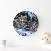 Schöne Bilder von zwei Wölfen Große Wanduhr (Zuhause)