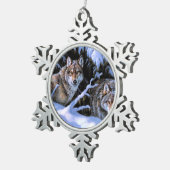 Schöne Bilder von zwei Wölfen Schneeflocken Zinn-Ornament (Rechts)