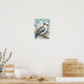 Schöne Bird Print Feathers Aquamarin Blue Ivory Sa Poster (Küche)