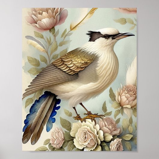 Schöne Bird Print Feathers Soft Neutrals Rose Poster (Vorne)