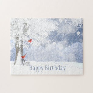 Schöne Birthday Winter Bäume Kardinal Vögel Puzzle