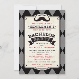 Schöne Black and Gray Raute Bachelor Party Einladung