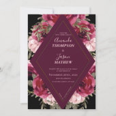 Schöne Black Burgundy Blush Pink Floral Wedding Einladung (Vorderseite)