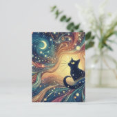 Schöne Black Cat Abstrakt Doodles Postkarte (Stehend Vorderseite)