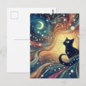 Schöne Black Cat Abstrakt Doodles Postkarte (Vorne/Hinten)