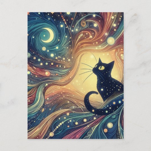 Schöne Black Cat Abstrakt Doodles Postkarte (Vorderseite)