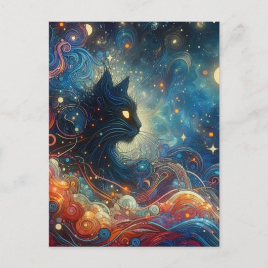 Schöne Black Cat Space Doodles Postkarte (Vorderseite)