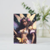 Schöne Black Girl Fairy Queen mit dunkler Haut Postkarte (Stehend Vorderseite)