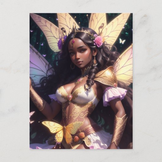 Schöne Black Girl Fairy Queen mit dunkler Haut Postkarte (Vorderseite)