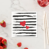 Schöne BLACK Pinselstriche mit 2 roten Herzen Serviette (Beispiel)