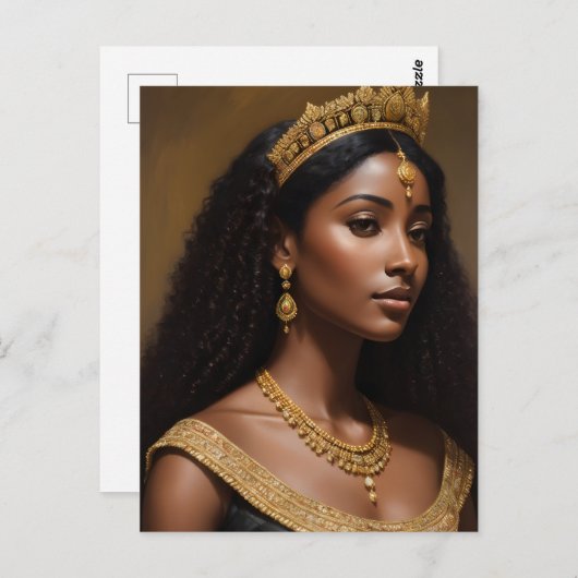 Schöne Black Queen trägt Goldkrone Postkarte (Vorne/Hinten)