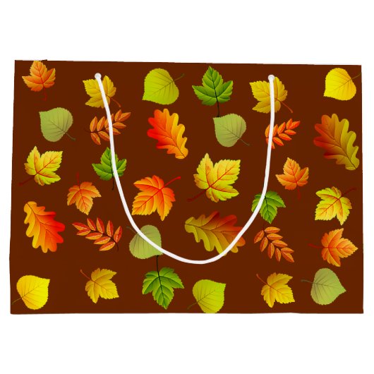 Schöne Blätter des Herbstes auf Brown Große Geschenktüte (Rückseite)