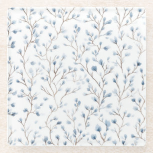 Schöne blau-weiße Blumen Glasuntersetzer