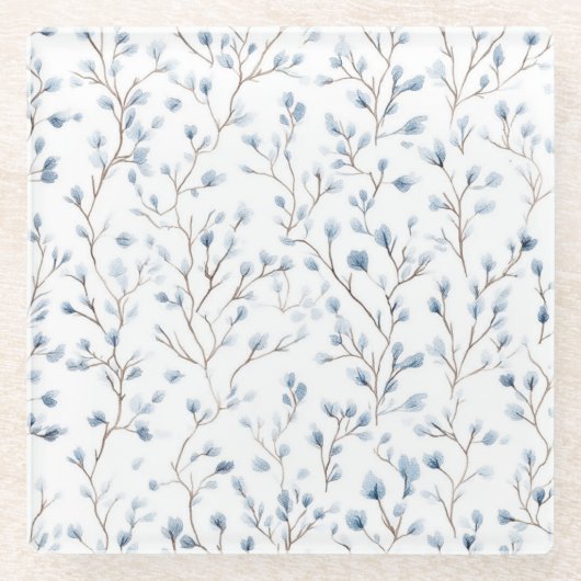Schöne blau-weiße Blumen Glasuntersetzer (Vorderseite)