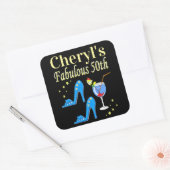 SCHÖNE BLAUE 50. GEBURTSTAGSGESTALTUNG QUADRATISCHER AUFKLEBER (Umschlag)