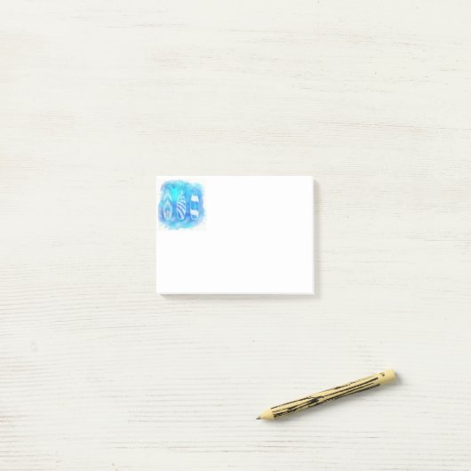 Schöne blaue Aquarelltafeln Kunst Post-it Klebezettel (Auf Schreibtisch)