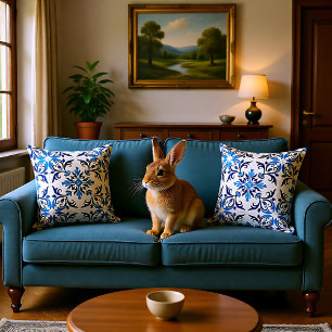 💙 Schöne blaue Azulejos, mittlere Fliesengröße Kissen