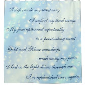 Schöne blaue Blasen reinigen Mantra-Design Duschvorhang (Vorderseite)