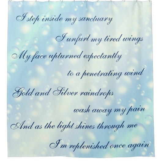 Schöne blaue Blasen reinigen Mantra-Design Duschvorhang (Vorderseite)