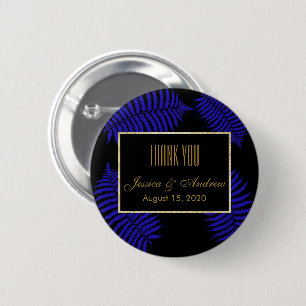 Schöne blaue Blatt-Adlerfarn-Hochzeit Button