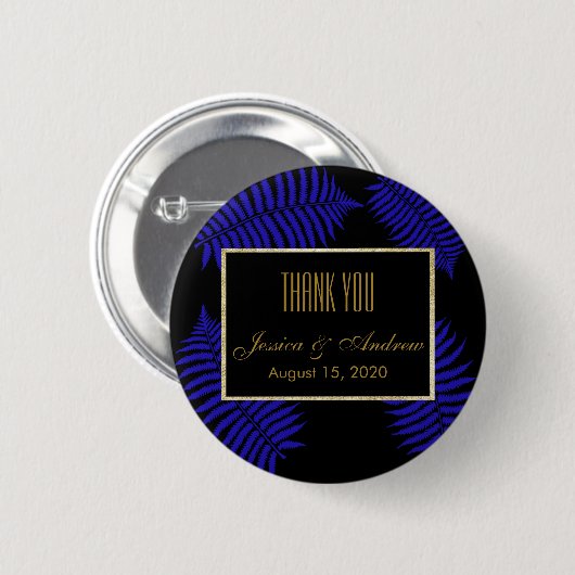 Schöne blaue Blatt-Adlerfarn-Hochzeit Button (Vorne & Hinten)