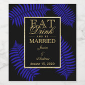 Schöne blaue Blatt-Adlerfarn-Hochzeit Weinetikett (Einzelnes Label)