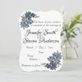 Schöne blaue Blätter Hochzeit Einladung (Stehend Vorderseite)