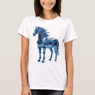 Schöne blaue blaue geometrische Pferde-Zitat-Desig T-Shirt