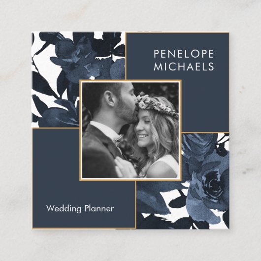 Schöne blaue Blume mit Foto Quadratische Visitenkarte (Vorderseite)