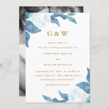 Schöne blaue Blume mit Monogramm Foto Hochzeit