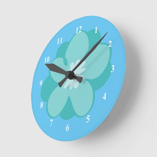 Schöne blaue Blume Runde Wanduhr (Winkel)