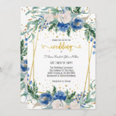 Schöne blaue Blume verzauberte Paarhochzeit Einladung (Vorne/Hinten)