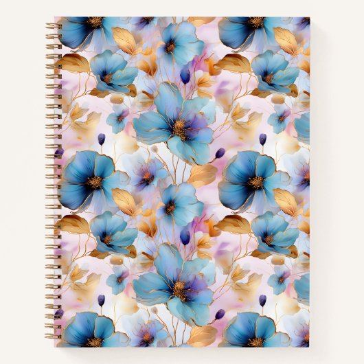 Schöne blaue Blumen Alkohol Tinte in weichen Pasta Notizblock (Vorderseite)