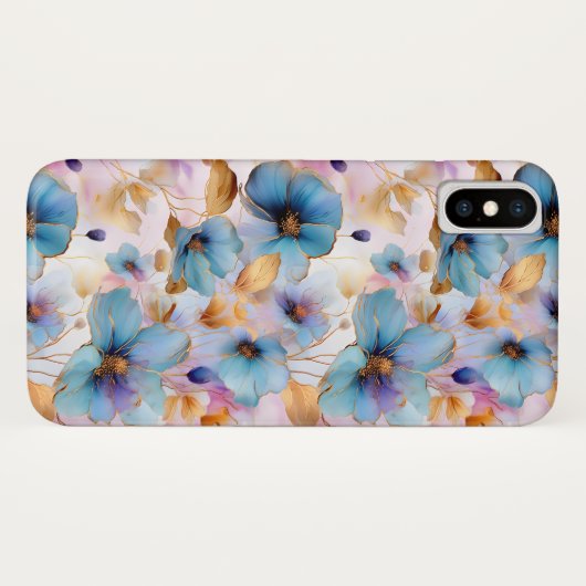 Schöne blaue Blumen Alkohol Tinte Pastel Case-Mate iPhone Hülle (Rückseite (Horizontal))