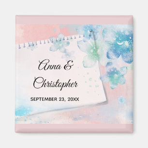 Schöne blaue Blumen auf rosa Hintergrund Hochzeit Magnet